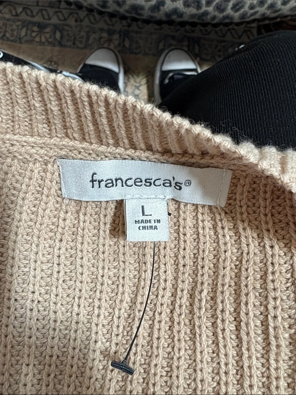 Francesca's Collections Beige & White Striped Scoop-Neck Sweater